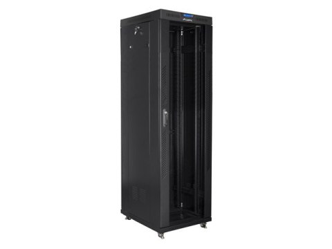 SZAFA INSTALACYJNA RACK STOJĄCA 19" 42U 600X800 CZARNA DRZWI SZKLANE LCD LANBERG (FLAT PACK) V2