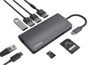 MULTIPORT ADAPTER NATEC FOWLER 2 USB-C 8W1 USB 3.0 3X, HDMI 4K, USB-C, RJ45, SD, MICRO SD