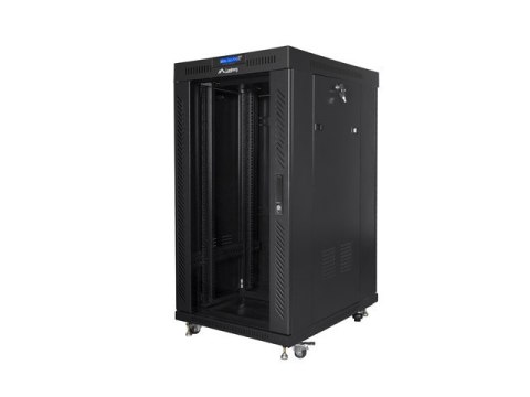 SZAFA INSTALACYJNA RACK STOJĄCA 19" 22U 600X600 CZARNA DRZWI SZKLANE LCD LANBERG (FLAT PACK) V2